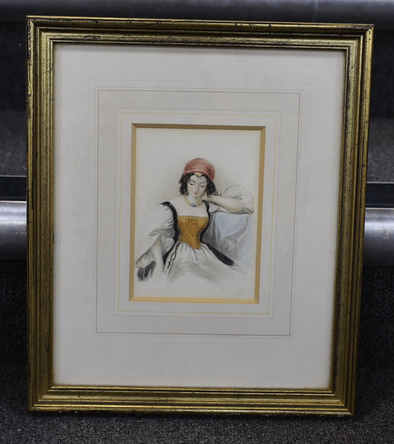 English school, 19th century, watercolour, portrait of a Spanish gypsy girl, 13 x 10cm